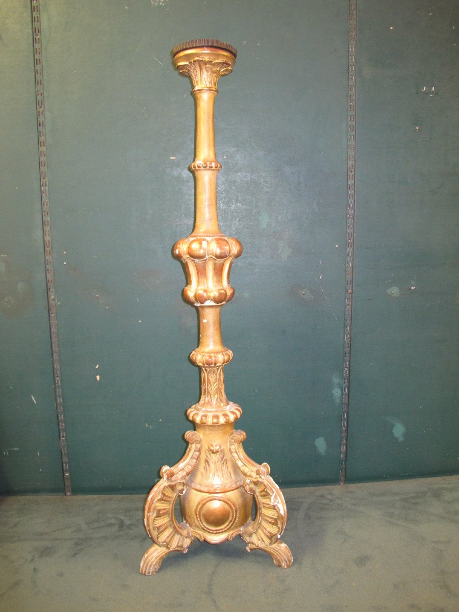 18th Century Gilded Wood Candlestick-photo-4