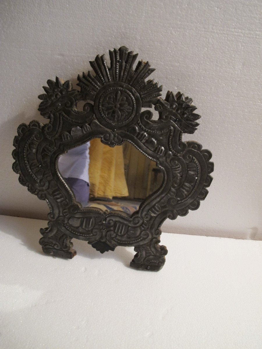 Repoussé Iron Mirror, Early 18th Century-photo-3