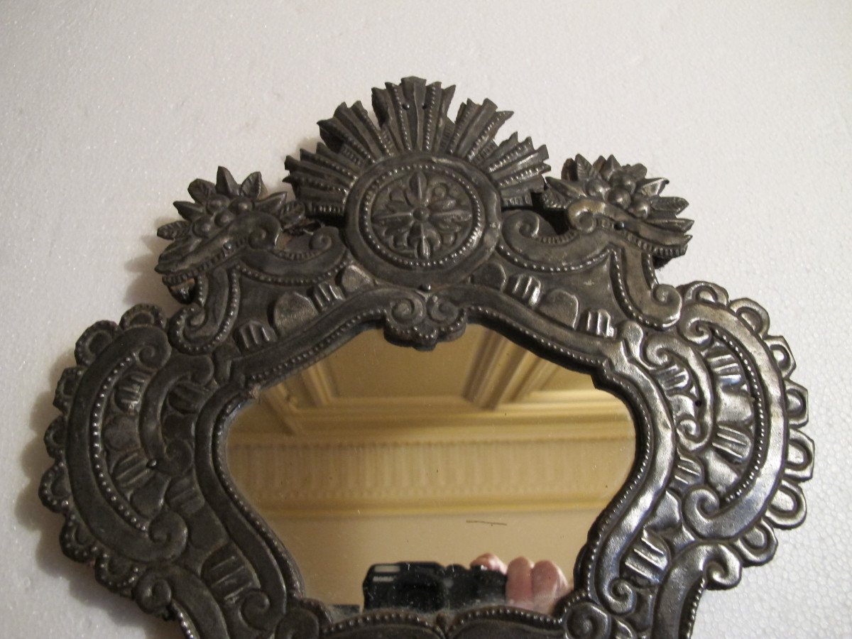 Repoussé Iron Mirror, Early 18th Century-photo-4