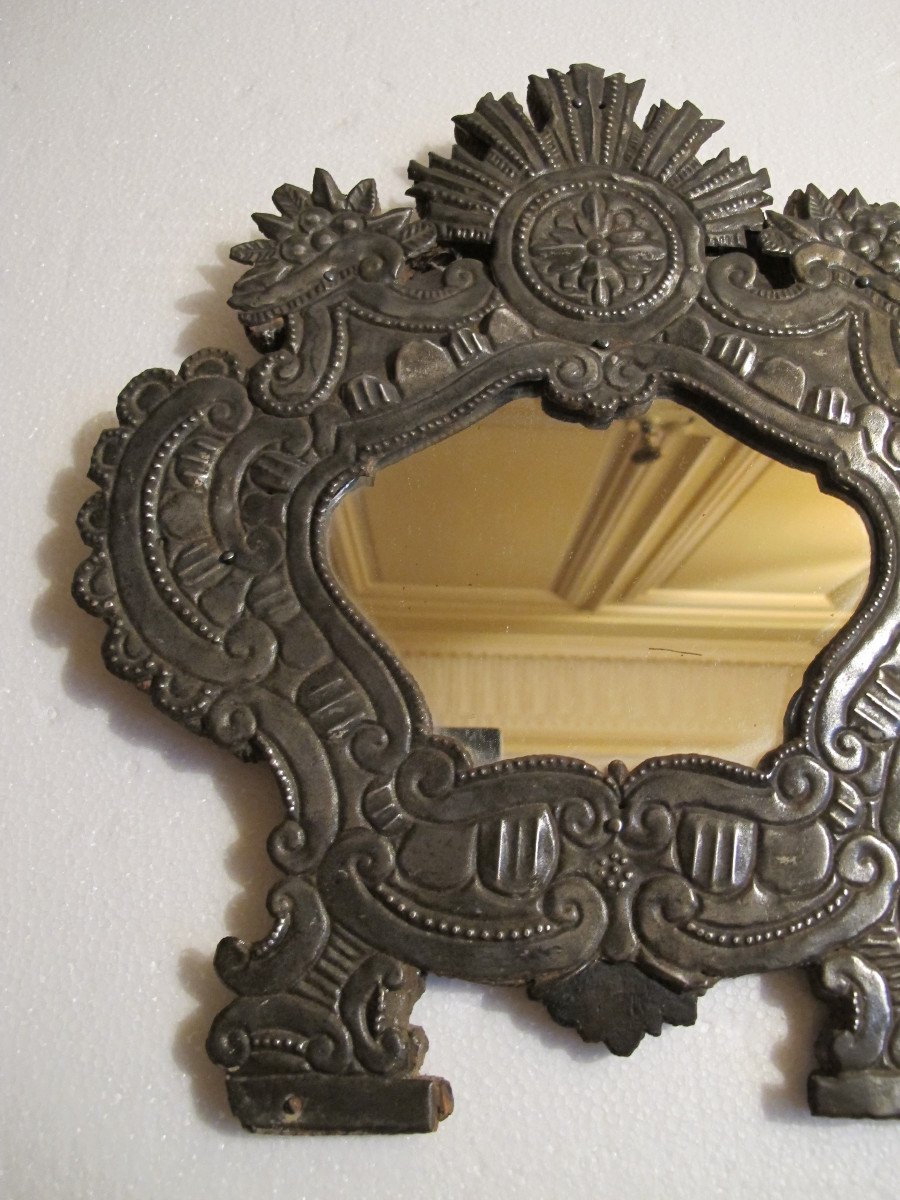 Repoussé Iron Mirror, Early 18th Century-photo-3