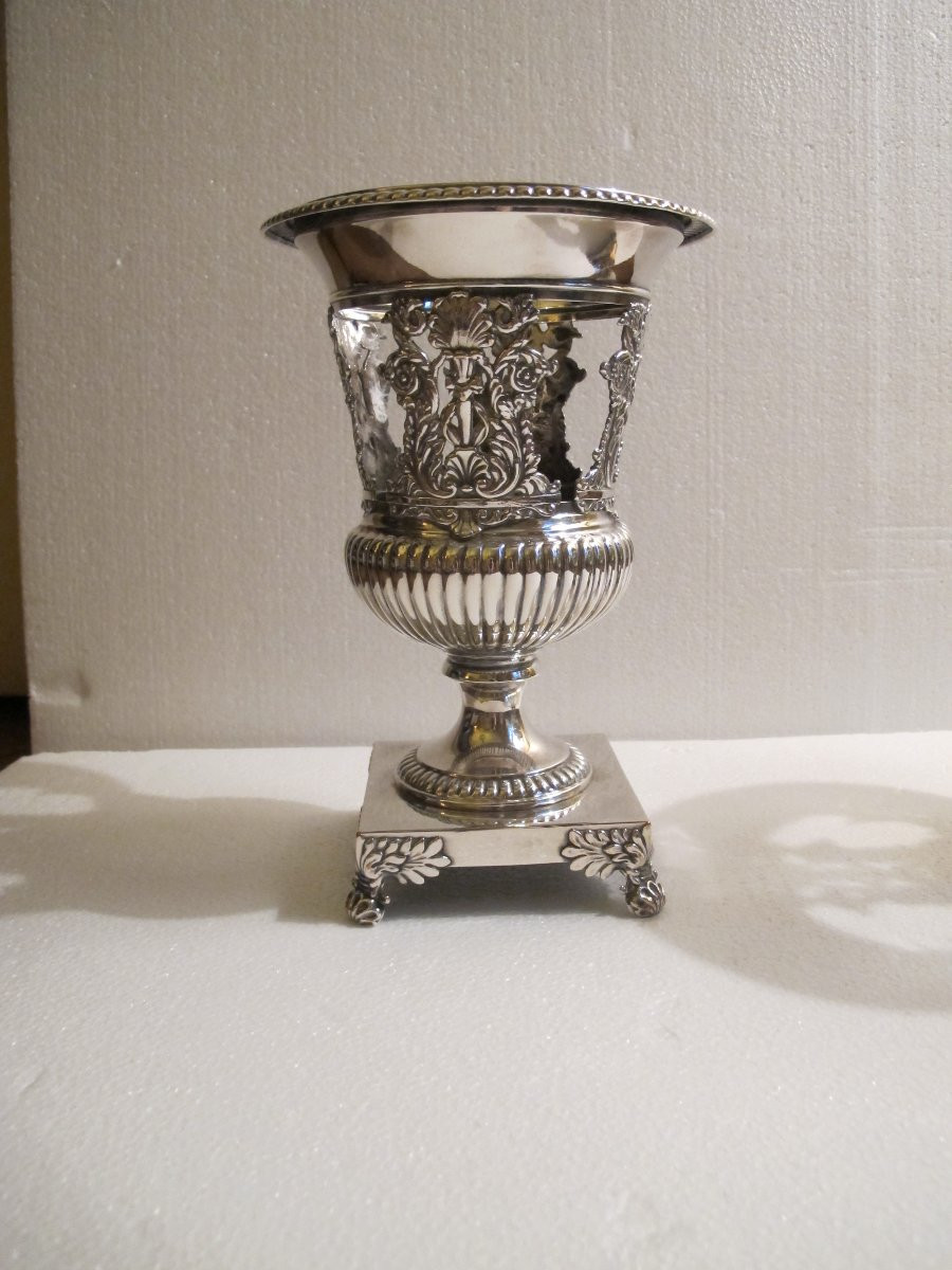 Paire De Vases Médicis En Plaqué Argent  XIX-photo-2