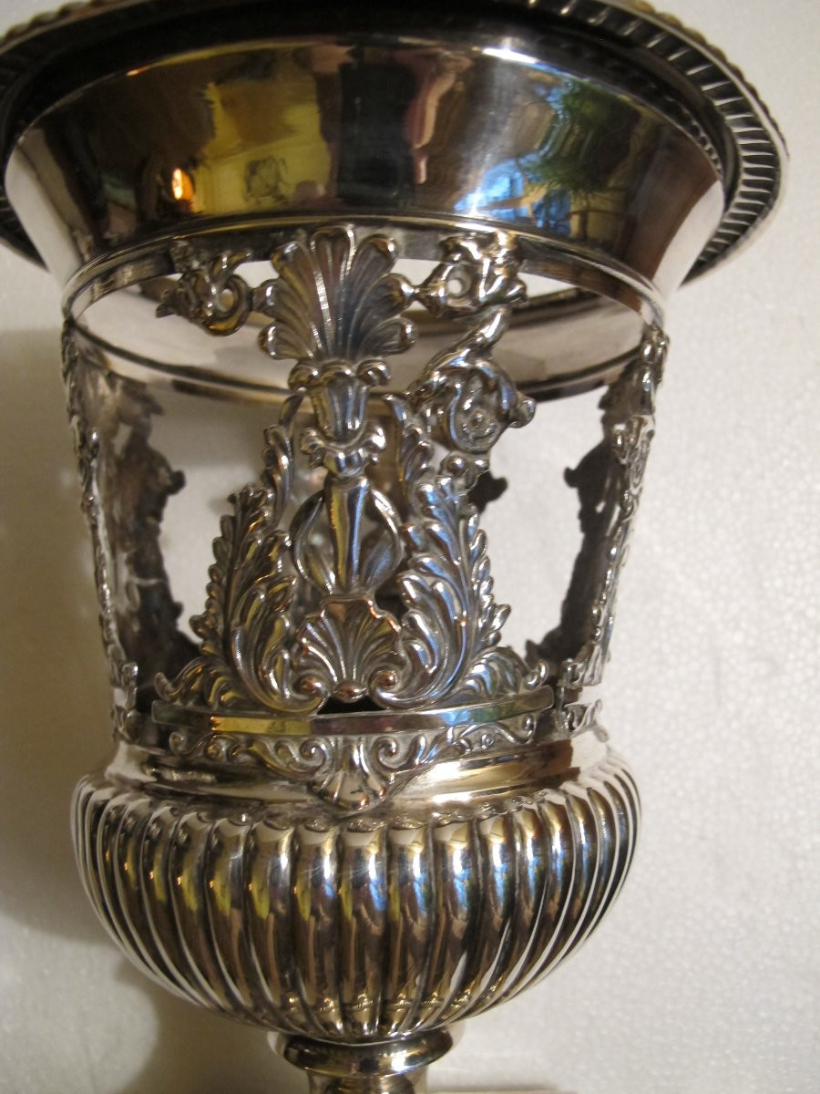 Pair Of Silver-plated Medici Vases, 19th Century-photo-7