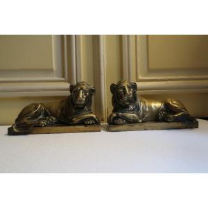 Pair Of Bronze Lions 19th Century