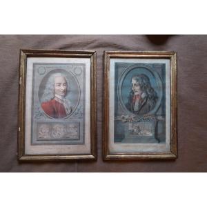 Pair Of Engravings: Voltaire And Molière