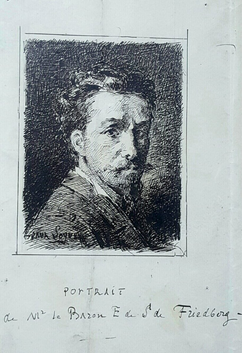 P. Soyer: Portrait Of Baron E. De S. De Friedberg, (ink)