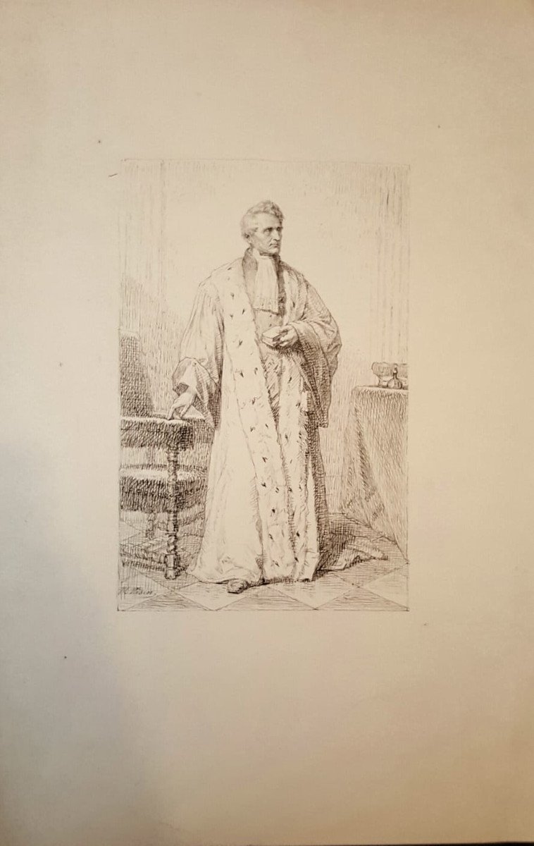 Jean Baptiste Nisen: Portrait Du Premier Président Grandgagnage, Liège. Dessin à l'Encre