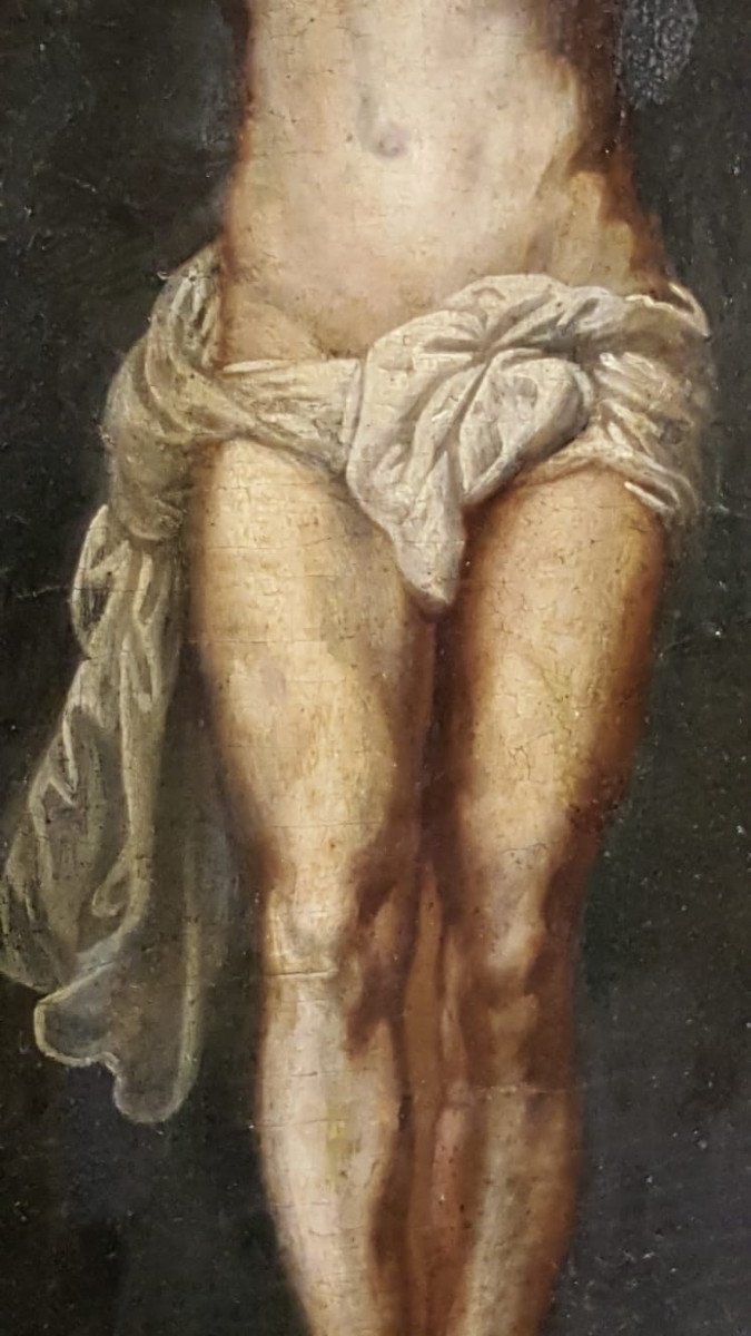 Christ en Croix, d'après Antoine Van Dyck, Huile sur toile XVIIème-photo-3