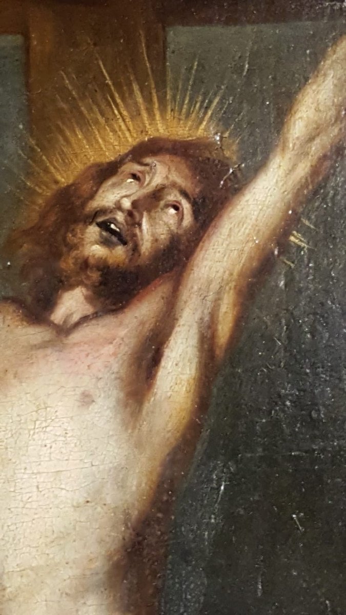 Christ en Croix, d'après Antoine Van Dyck, Huile sur toile XVIIème-photo-4