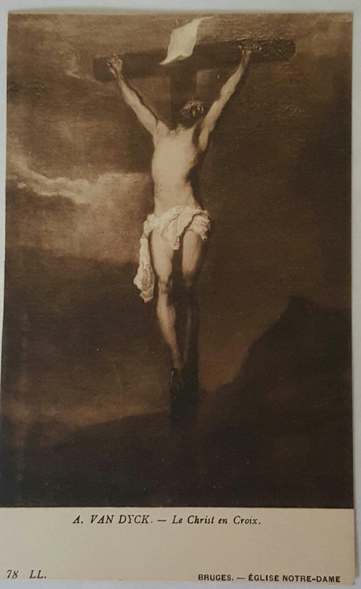 Christ en Croix, d'après Antoine Van Dyck, Huile sur toile XVIIème-photo-1