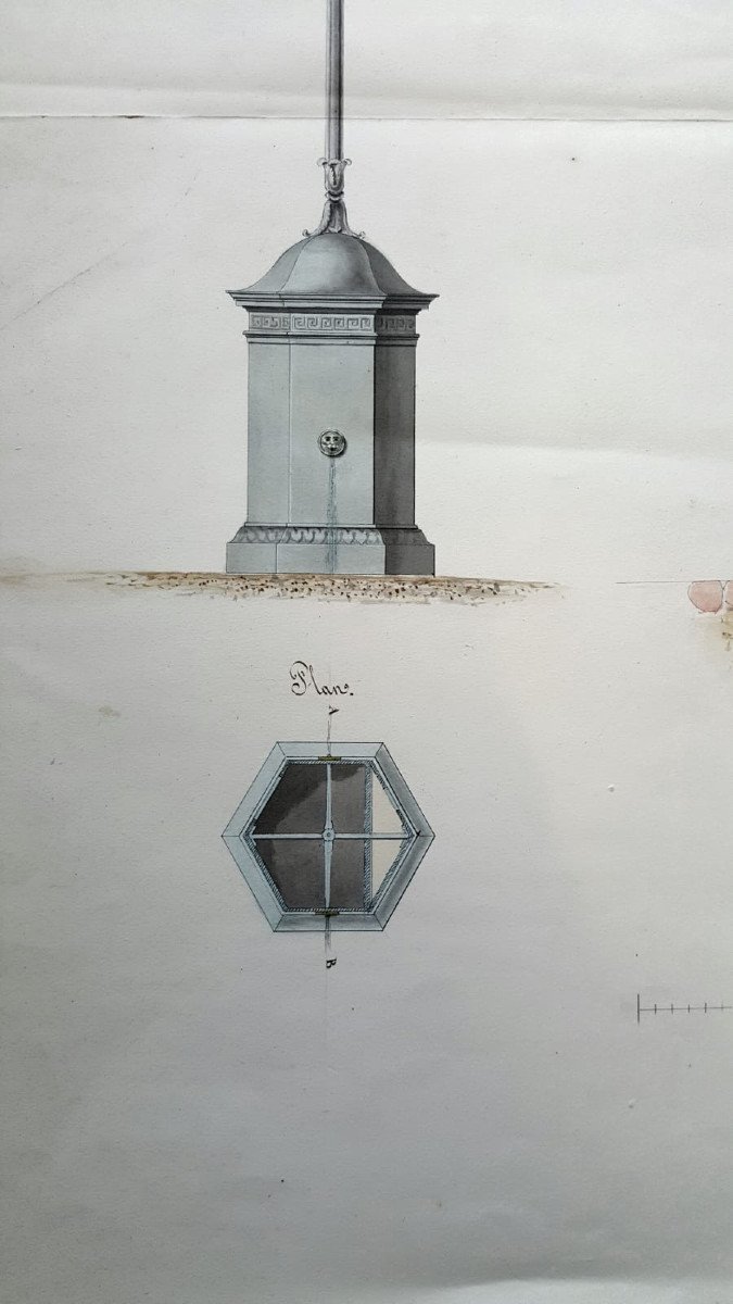 Projet d'une borne fontaine pour la ville Du Havre par l'architecte Lemarni, XIXème-photo-4