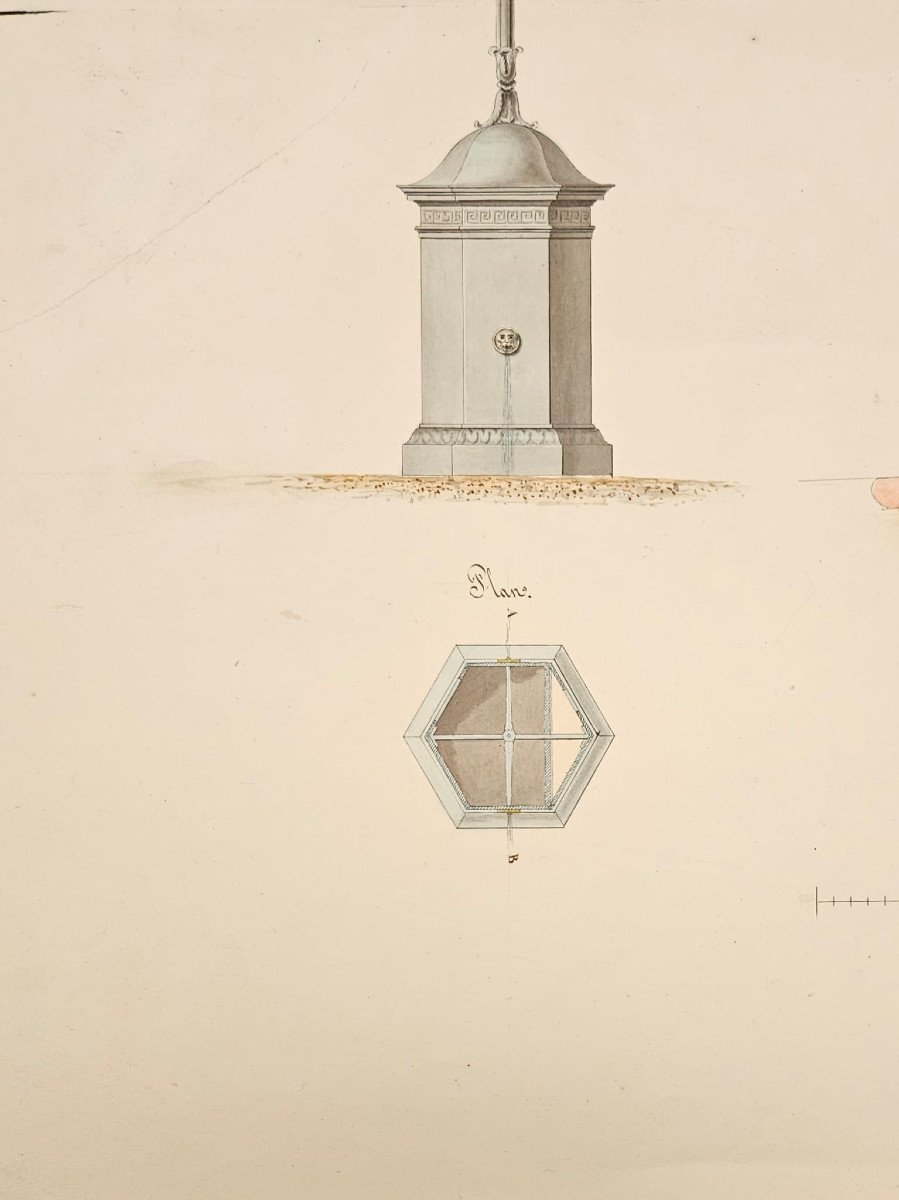 Project For A Fountain For The City Of Le Havre By The Architect Lemarni, 19th Century-photo-2