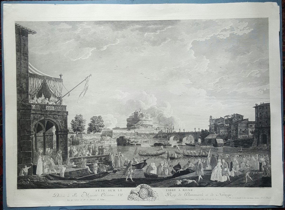 Festival On The Tiber In Rome, Engraving By Pierre Jacques Duret After Joseph Vernet