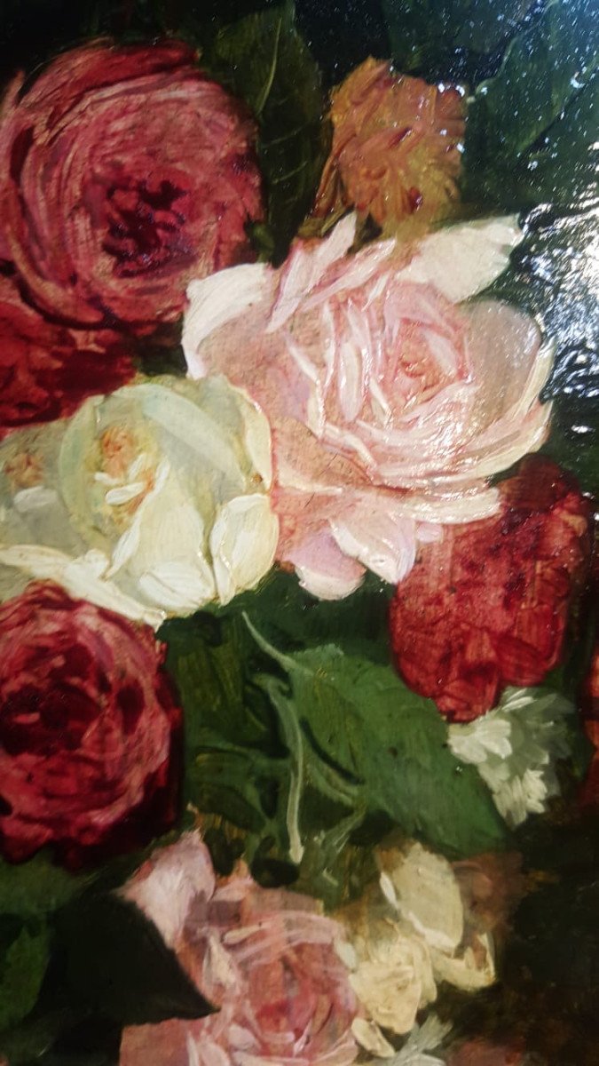 Rose, Oil On Wood By Jean-louis Auguste Laudy-photo-2