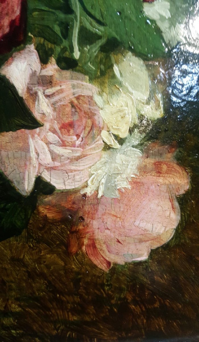 Rose, Oil On Wood By Jean-louis Auguste Laudy-photo-3