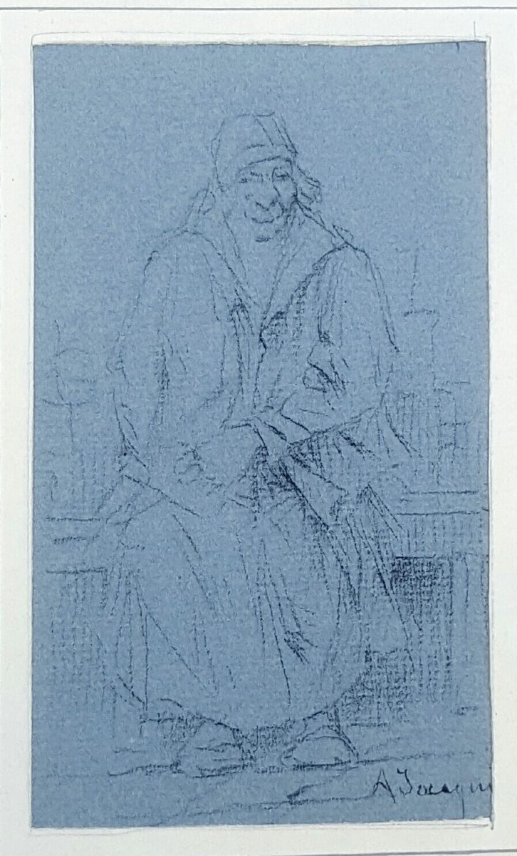 Seated Peasant Woman, Pencil On Blue Paper By Georges Arthur Jacquin