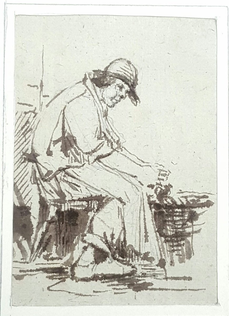 Homme assis au travail, encre de Georges Arthur Jacquin