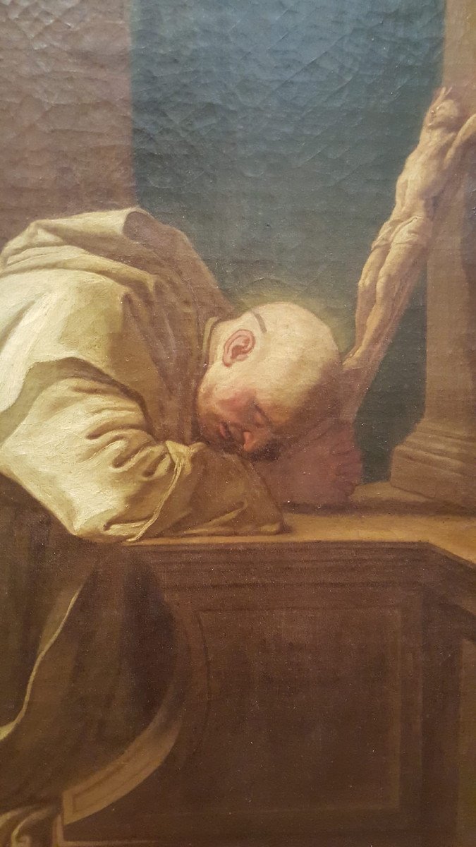 Saint Bruno In Prayer After Jean Jouvenet, Oil On Canvas, 18th Century-photo-4