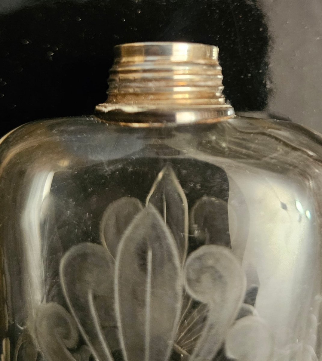 Engraved Glass And Silver Flask, Minerva Hallmark-photo-3