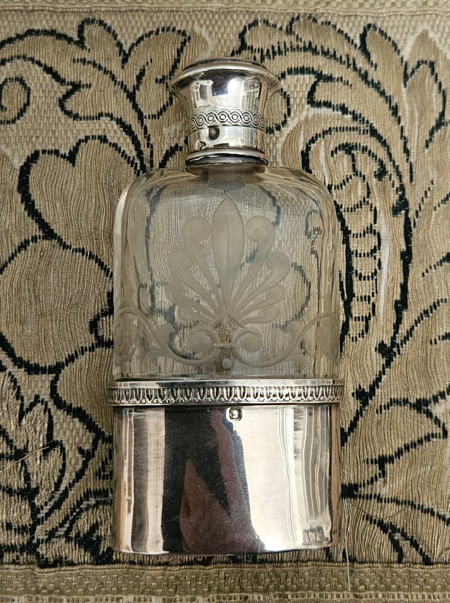 Engraved Glass And Silver Flask, Minerva Hallmark