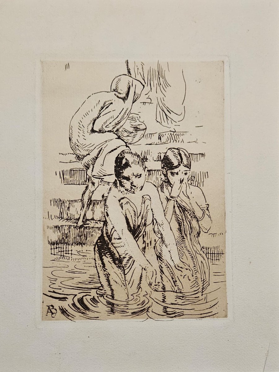 Au bord du Gange à Benares, gravure d'Albert Besnard, 1912