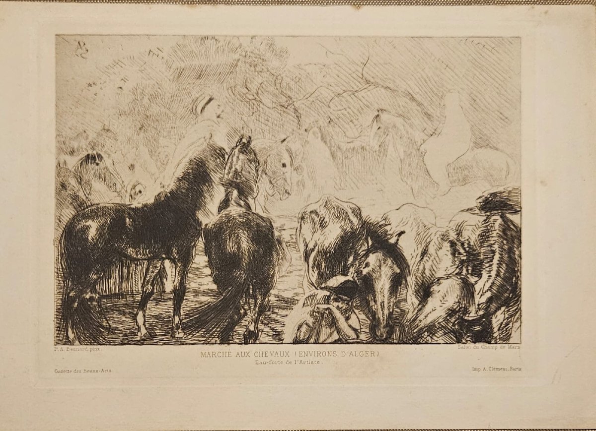 Horse Market In Maison-carrée (algeria), Engraving By Albert Besnard, 1895