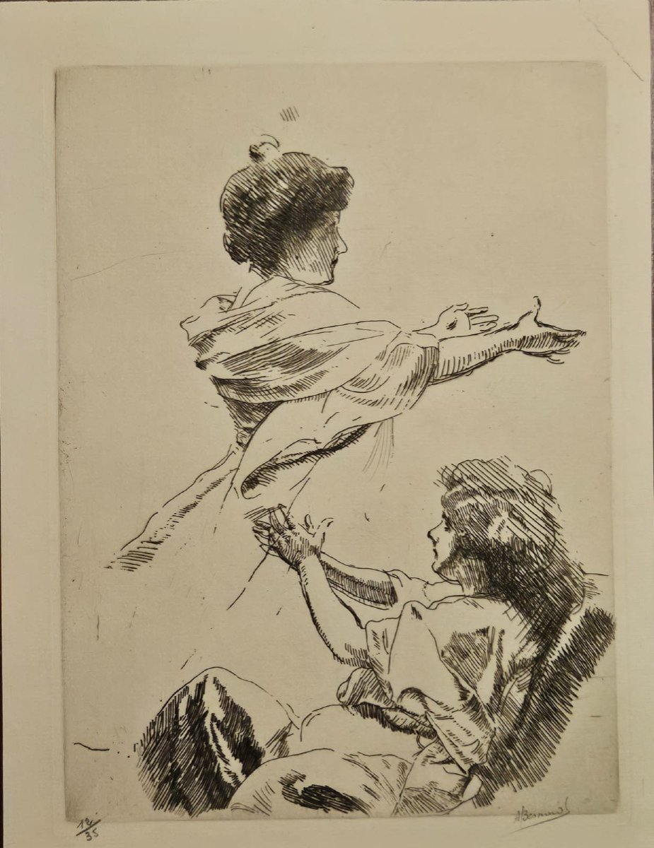 L'accueil (étude pour l'île heureuse), gravure d'Albert Besnard, 1899