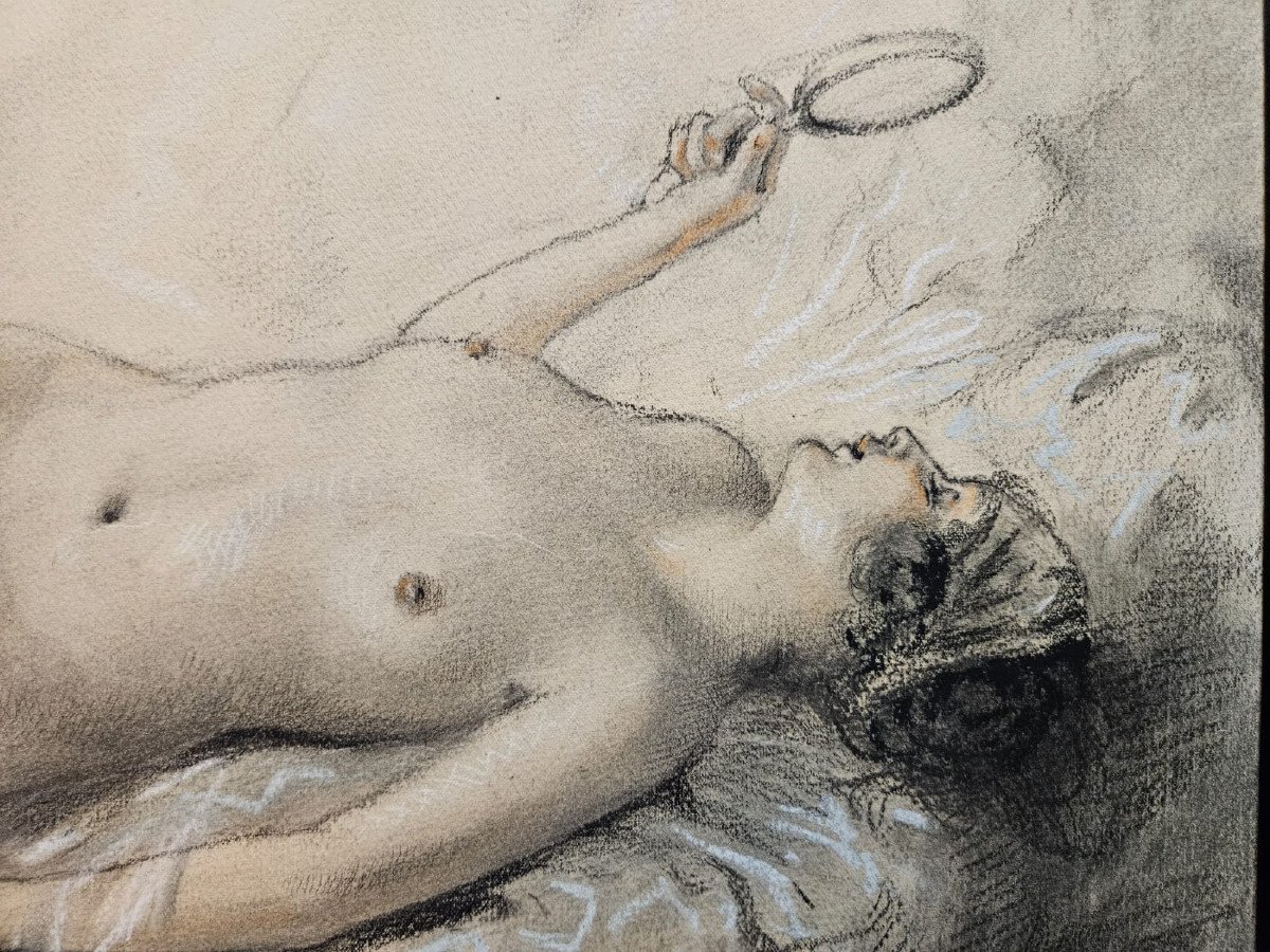 Nude In The Mirror, Charcoal And Colored Chalk Drawing By William Ablett.-photo-3