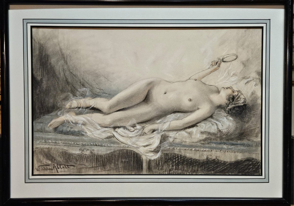 Nude In The Mirror, Charcoal And Colored Chalk Drawing By William Ablett.-photo-1