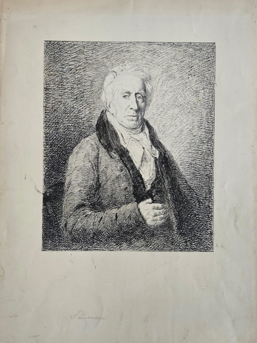 Portrait d'homme, plume de A.Simoneau, XIXème