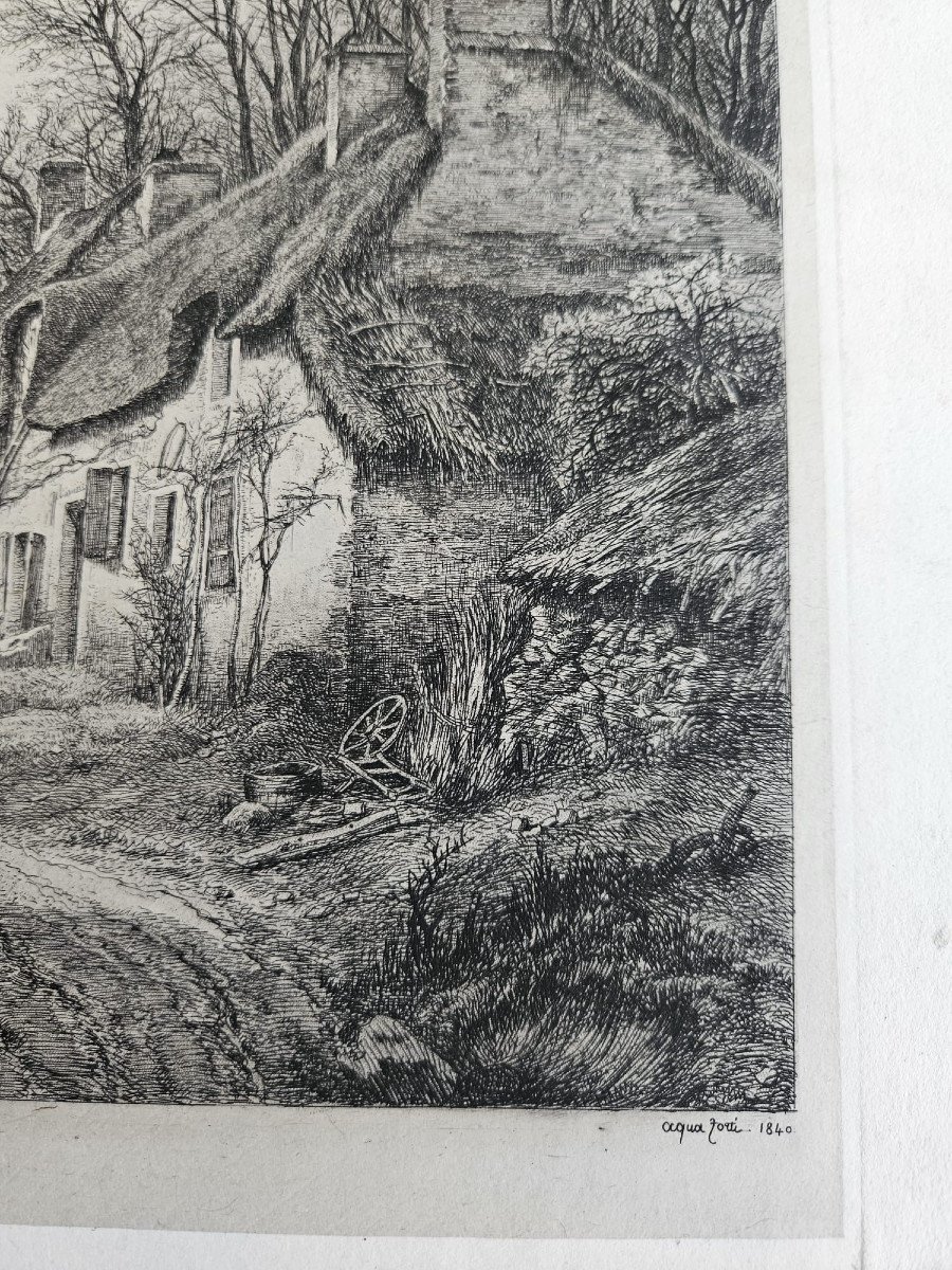 Thatched Cottage, Engraving By Eugène Bléry, 1840-photo-2