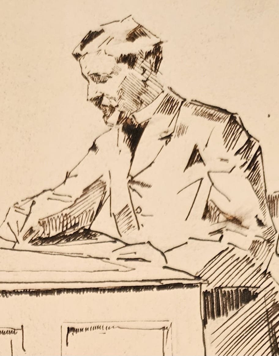 Autoportrait en écrivain de Ferry Beraton, dessin à la plume (1881/1884)-photo-4