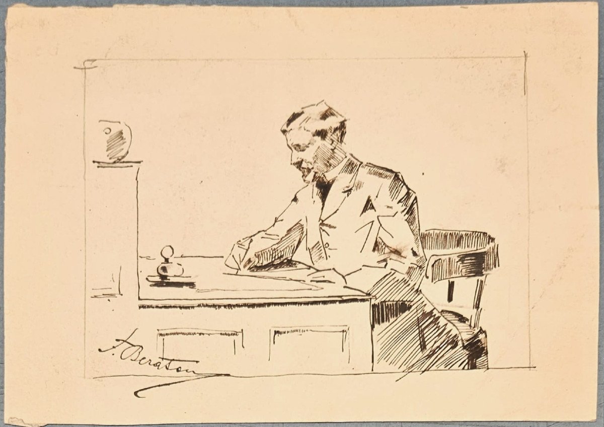 Autoportrait en écrivain de Ferry Beraton, dessin à la plume (1881/1884)