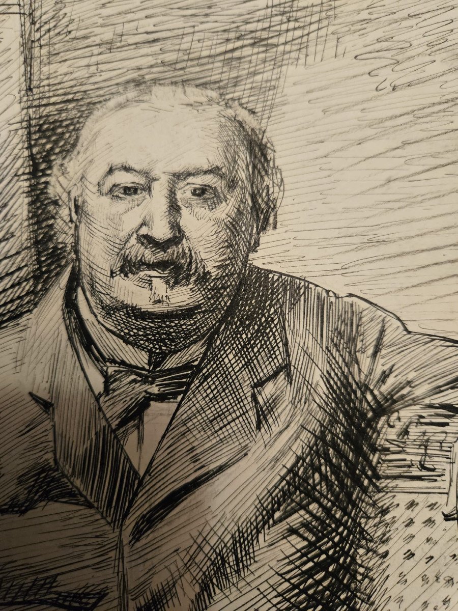 Portrait Of Doctor J. Langlebert, Pen And Pencil Drawing By Clovis Didier, 1882-photo-3