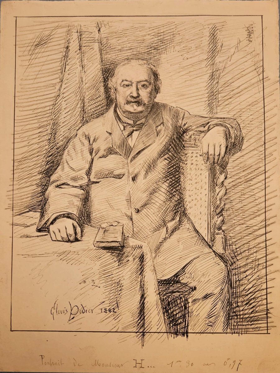 Portrait Of Doctor J. Langlebert, Pen And Pencil Drawing By Clovis Didier, 1882