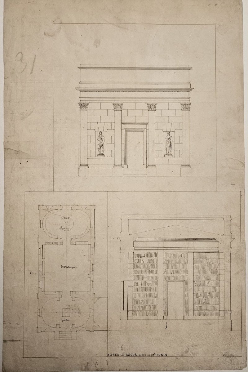 Projet pour une bibliothèque d'Alfred Le Begue, 1829