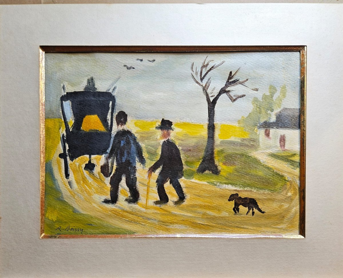 Enterrement en Corrèze, gouache vernissée de raymond Boissy, 1958