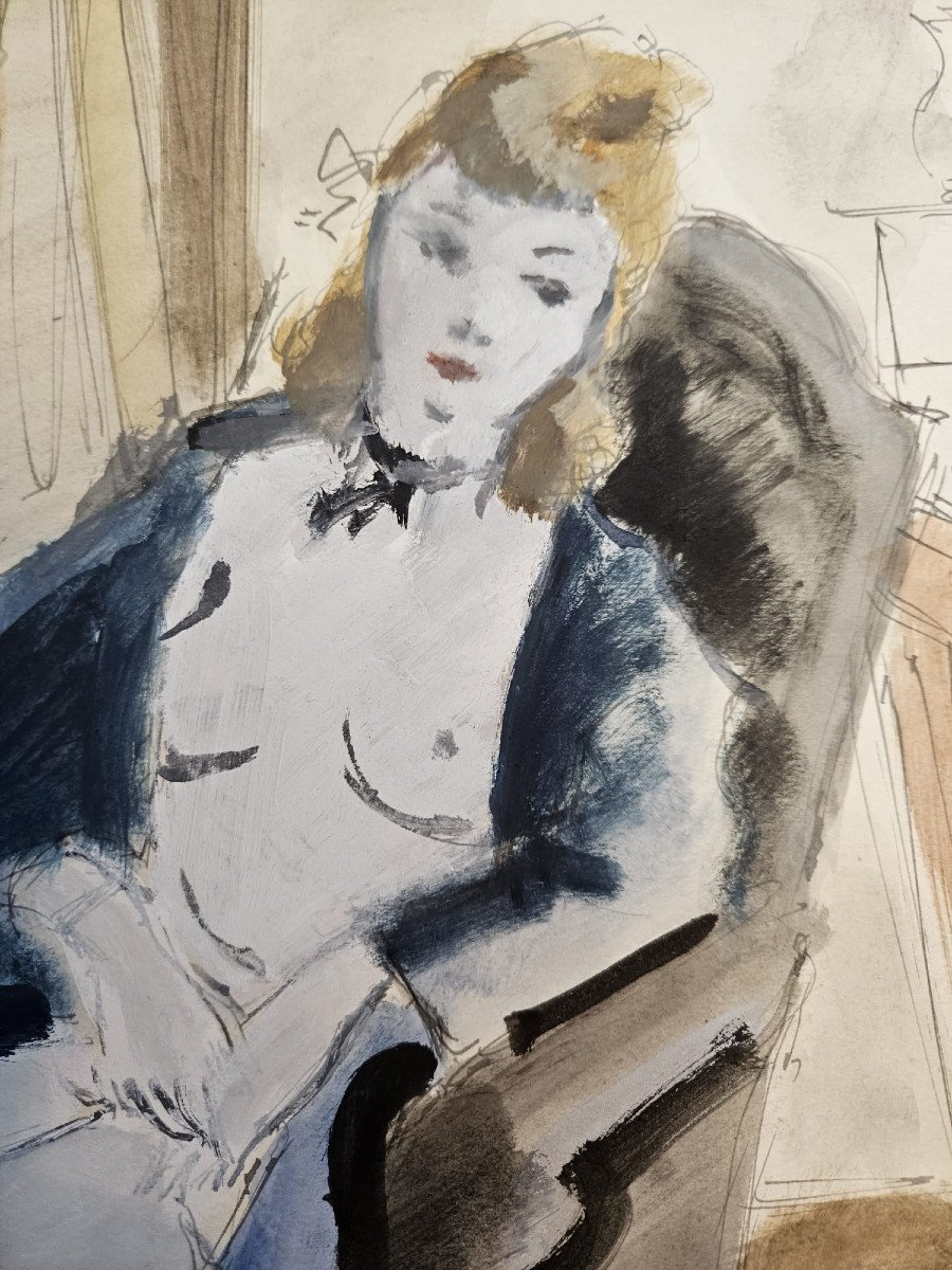 André Dignimont: Model In The Studio, Watercolor-photo-2