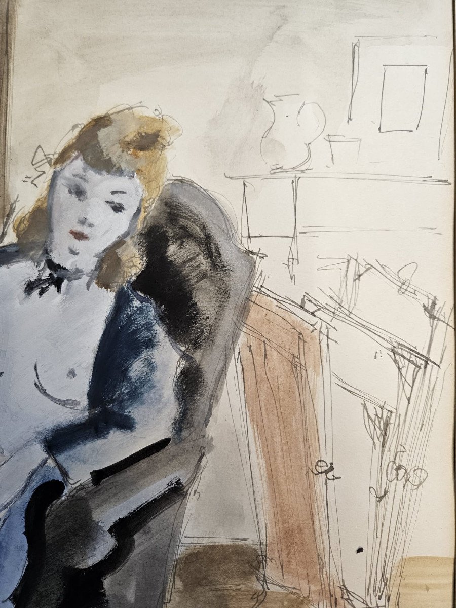 André Dignimont: Model In The Studio, Watercolor-photo-4