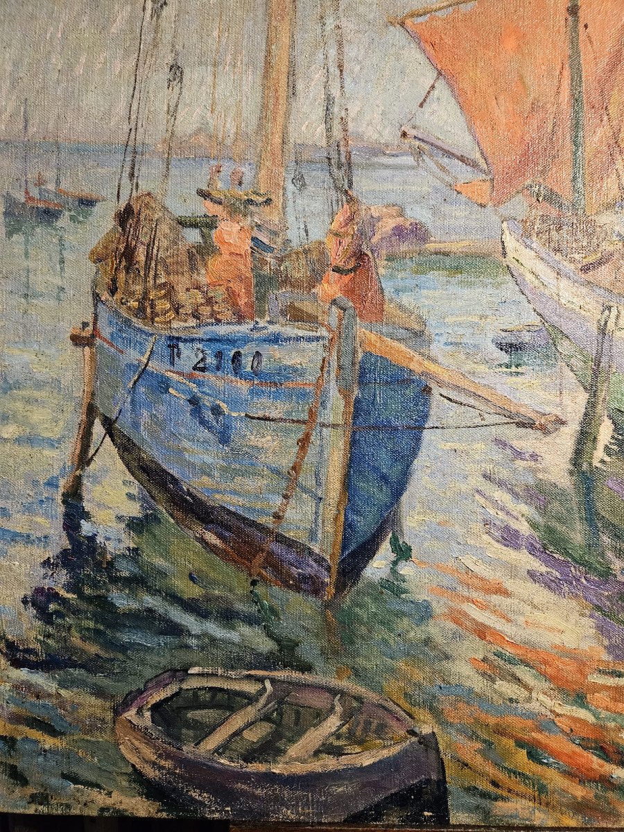 Albert Grenier: Marine au port, 1912, huile sur toile-photo-4