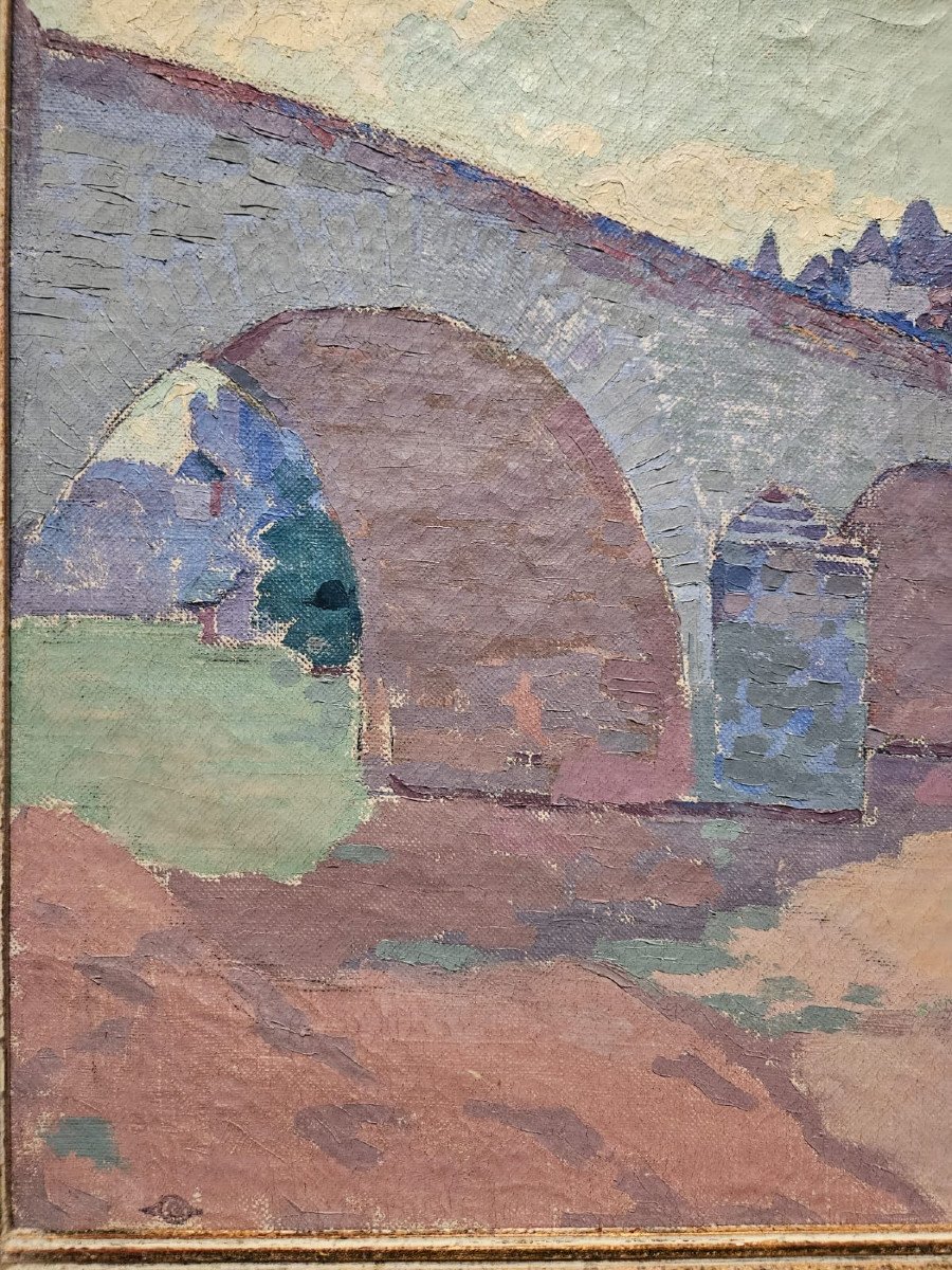 Huile Sur Toile De Gaston Cantin: Pont (argentan ?)-photo-3