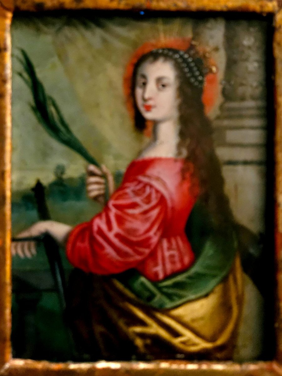 Saint Catherine Martyr, Oil On Copper, Early 18th Century-photo-2