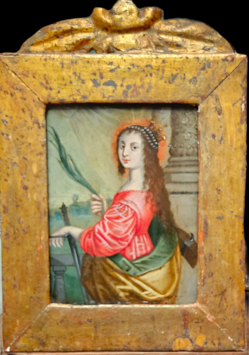 Saint Catherine Martyr, Oil On Copper, Early 18th Century