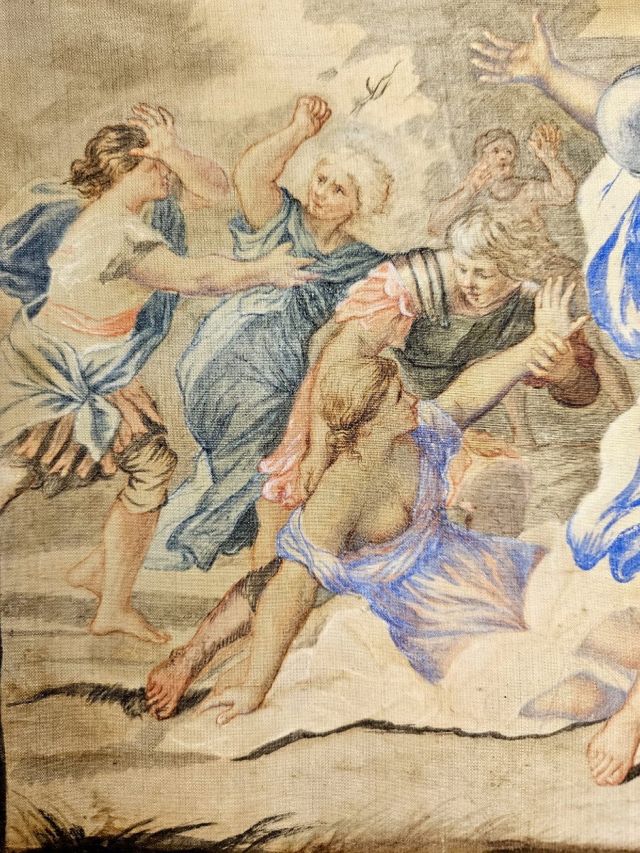 The Kidnapping Of Sabines, Gouache On Silk After Giovanni Francesco Romanelli (1610-1662)-photo-2