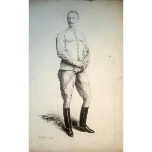 Théophille Henri Mayan: Portrait Of The Count Of Ps, Hussar Captain In 1885, Drawing