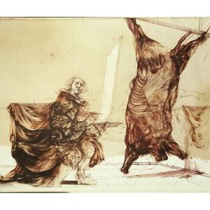 Homage To Rembrandt, The Skinned Ox, Lithograph By Claude Weisbuch
