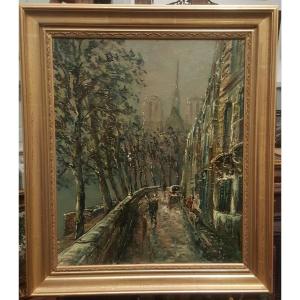 View Of Paris By Raymond Besse, Oil On Canvas