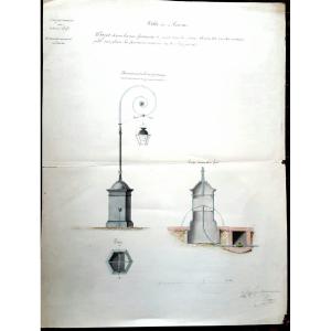 Projet d'une borne fontaine pour la ville Du Havre par l'architecte Lemarni, XIXème