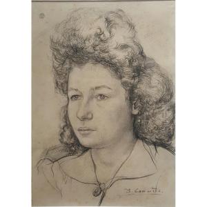 Dessin de Jean Commère, portrait de femme