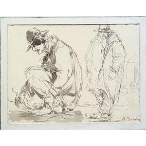 Georges Arthur Jacquin, 2 mendiants, encre