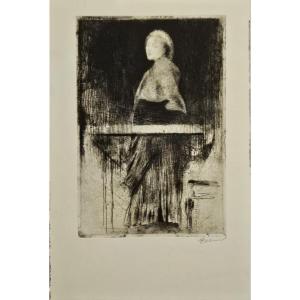 Femme à la pèlerine, gravure d'Albert Besnard, 1889